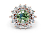 Rose gold Fancy Green Round Cut Halo Cluster Diamond Ring with Pave Band and Four-Prong Setting_12