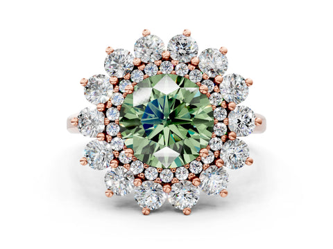 Rose gold Fancy Green Round Cut Halo Cluster Diamond Ring with Pave Band and Four-Prong Setting_12