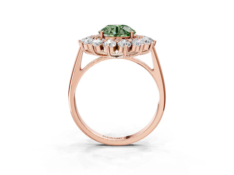 Rose gold Fancy Green Round Cut Halo Cluster Diamond Ring with Pave Band and Four-Prong Setting_3
