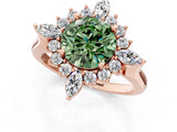Rose gold Fancy Green Round Cut Halo Diamond Cluster Ring with Marquise and Round Stones on a White Gold Band with Prong Setting_1