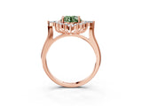 Rose gold Fancy Green Round Cut Halo Diamond Cluster Ring with Marquise and Round Stones on a White Gold Band with Prong Setting_3