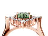 Rose gold Fancy Green Round Cut Halo Diamond Cluster Ring with Marquise and Round Stones on a White Gold Band with Prong Setting_4