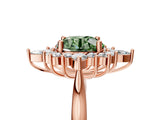 Rose gold Fancy Green Round Cut Halo Diamond Cluster Ring with Marquise and Round Stones on a White Gold Band with Prong Setting_5