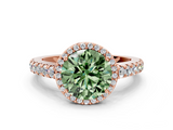 Rose gold Fancy Green Round  Cut Halo Diamond Engagement Ring with Pave Band and Four-Prong Setting_28
