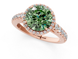 Rose gold Fancy Green Round  Cut Halo Diamond Engagement Ring with Pave Band and Four-Prong Setting_29