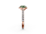 Rose gold Fancy Green Round  Cut Halo Diamond Engagement Ring with Pave Band and Four-Prong Setting_30