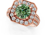 Rose gold Fancy Green Round Cut Halo Diamond Engagement Ring with Pave Split Shank and Four-Prong Setting_1