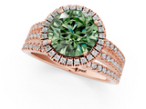Rose gold Fancy Green Round  Cut Halo Diamond Engagement Ring with Split Shank and Four-Prong Setting_21