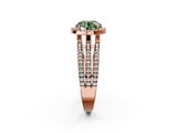 Rose gold Fancy Green Round  Cut Halo Diamond Engagement Ring with Split Shank and Four-Prong Setting_22