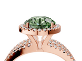 Rose gold Fancy Green Round  Cut Halo Diamond Engagement Ring with Split Shank and Four-Prong Setting_24