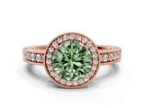 Rose gold Fancy Green Round  Cut Halo Diamond Pave Band Ring with Four-Prong Setting_45