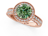 Rose gold Fancy Green Round  Cut Halo Diamond Pave Band Ring with Four-Prong Setting_46
