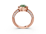 Rose gold Fancy Green Round  Cut Halo Diamond Pave Band Ring with Four-Prong Setting_48