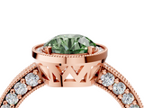 Rose gold Fancy Green Round  Cut Halo Diamond Pave Band Ring with Four-Prong Setting_49