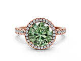 Rose gold Fancy Green Round Cut Halo Diamond Pave Band with Prong Setting