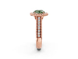 Rose gold Fancy Green Round Cut Halo Diamond Ring with Beaded Split Shank and Four-Prong Setting_2