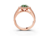 Rose gold Fancy Green Round Cut Halo Diamond Ring with Beaded Split Shank and Four-Prong Setting_3