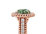 Rose gold Fancy Green Round Cut Halo Diamond Ring with Beaded Split Shank and Four-Prong Setting_5