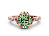 Rose gold Fancy Green Round  Cut Halo Diamond Ring with Channel Set Band and Four-Prong Setting_32