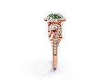 Rose gold Fancy Green Round Cut Halo Diamond Ring with Milgrain and Bezel Accents on a Split Shank Band_14