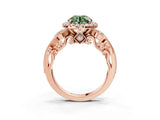 Rose gold Fancy Green Round Cut Halo Diamond Ring with Milgrain and Bezel Accents on a Split Shank Band_15