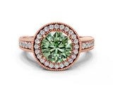 Rose gold Fancy Green Round  Cut Halo Diamond Ring with Pavé Band and Four-Prong Setting_118