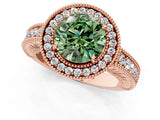Rose gold Fancy Green Round  Cut Halo Diamond Ring with Pavé Band and Four-Prong Setting_119