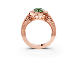 Rose gold Fancy Green Round  Cut Halo Diamond Ring with Pavé Band and Four-Prong Setting_121