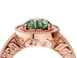 Rose gold Fancy Green Round  Cut Halo Diamond Ring with Pavé Band and Four-Prong Setting_122