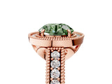 Rose gold Fancy Green Round  Cut Halo Diamond Ring with Pavé Band and Four-Prong Setting_123