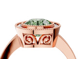 Rose gold Fancy Green Round  Cut Halo Diamond Ring with Pavé Band and Milgrain Prong Setting_41