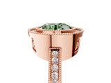 Rose gold Fancy Green Round  Cut Halo Diamond Ring with Pavé Band and Milgrain Prong Setting_42