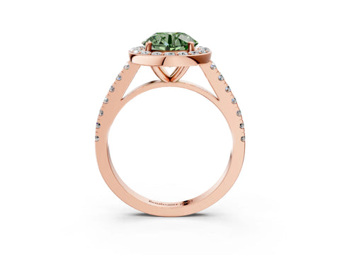 Rose gold Fancy Green Round Cut Halo Diamond Ring with Pavé Band and Three-Prong Setting_3