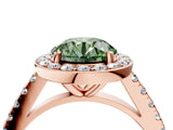Rose gold Fancy Green Round Cut Halo Diamond Ring with Pavé Band and Three-Prong Setting_4