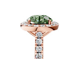 Rose gold Fancy Green Round Cut Halo Diamond Ring with Pavé Band and Three-Prong Setting_5