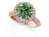 Rose gold Fancy Green Round Cut Halo Diamond Ring with Pavé Band_1