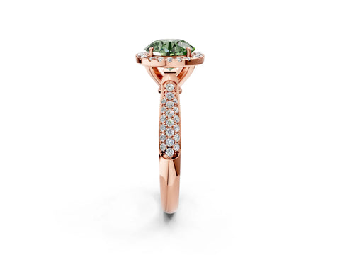 Rose gold Fancy Green Round Cut Halo Diamond Ring with Pavé Band_2