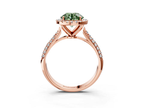 Rose gold Fancy Green Round Cut Halo Diamond Ring with Pavé Band_3