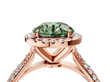 Rose gold Fancy Green Round Cut Halo Diamond Ring with Pavé Band_4