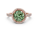 Rose gold Fancy Green Round  Cut Halo Diamond Ring with Pave Band and Four-Prong Setting_24