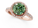 Rose gold Fancy Green Round  Cut Halo Diamond Ring with Pave Band and Four-Prong Setting_25