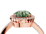 Rose gold Fancy Green Round  Cut Halo Diamond Ring with Pave Band and Four-Prong Setting_28