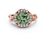 Rose gold Fancy Green Round  Cut Halo Diamond Ring with Scrollwork Band and Four-Prong Setting_46