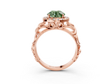 Rose gold Fancy Green Round  Cut Halo Diamond Ring with Scrollwork Band and Four-Prong Setting_49