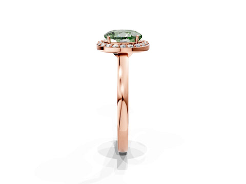 Rose gold Fancy Green Round Cut Halo Diamond Ring with Solitaire Band and Prong Setting_1
