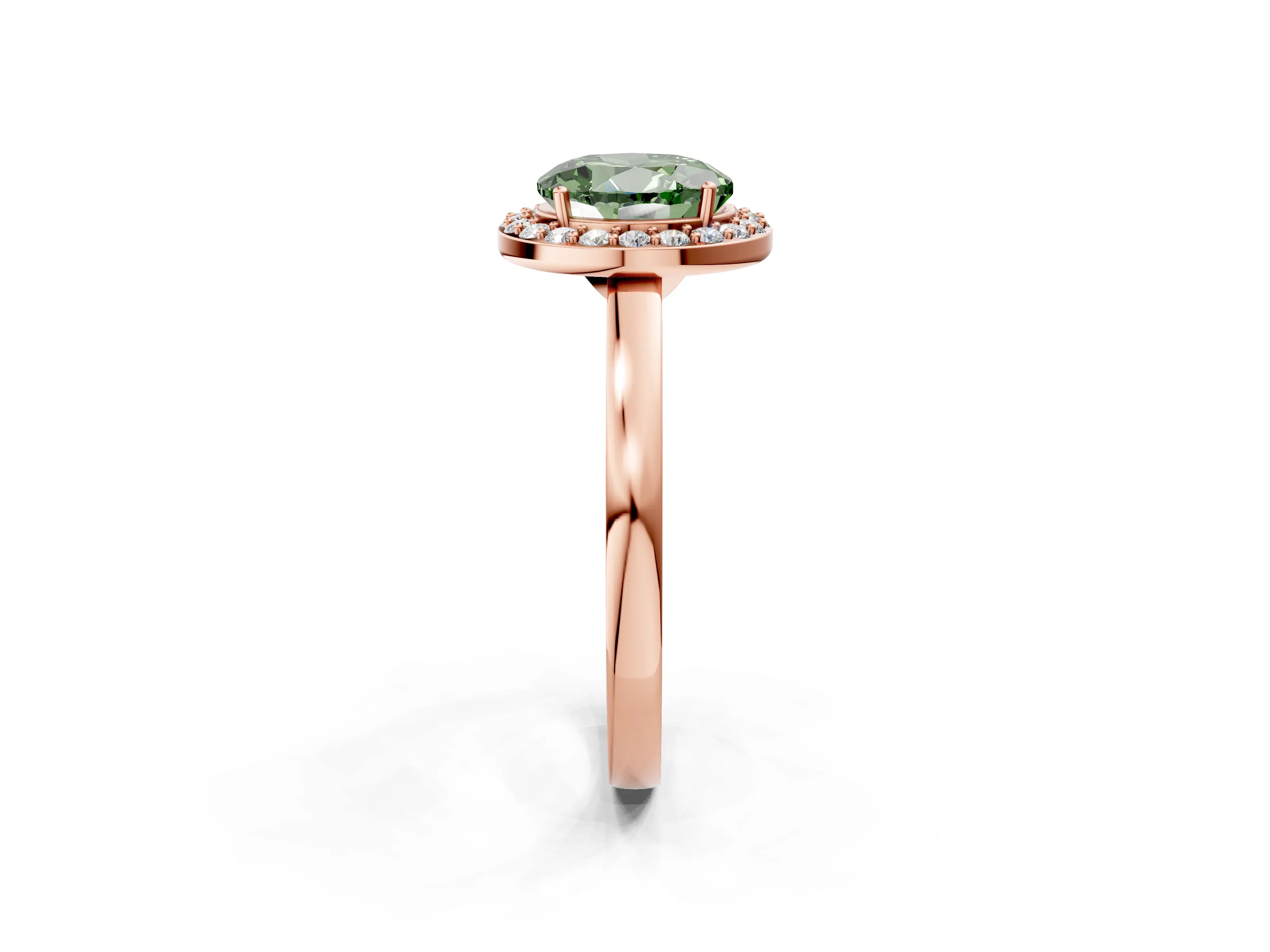 Rose gold Fancy Green Round Cut Halo Diamond Ring with Solitaire Band and Prong Setting_2
