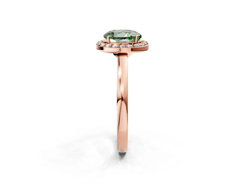 Rose gold Fancy Green Round Cut Halo Diamond Ring with Solitaire Band and Prong Setting_2