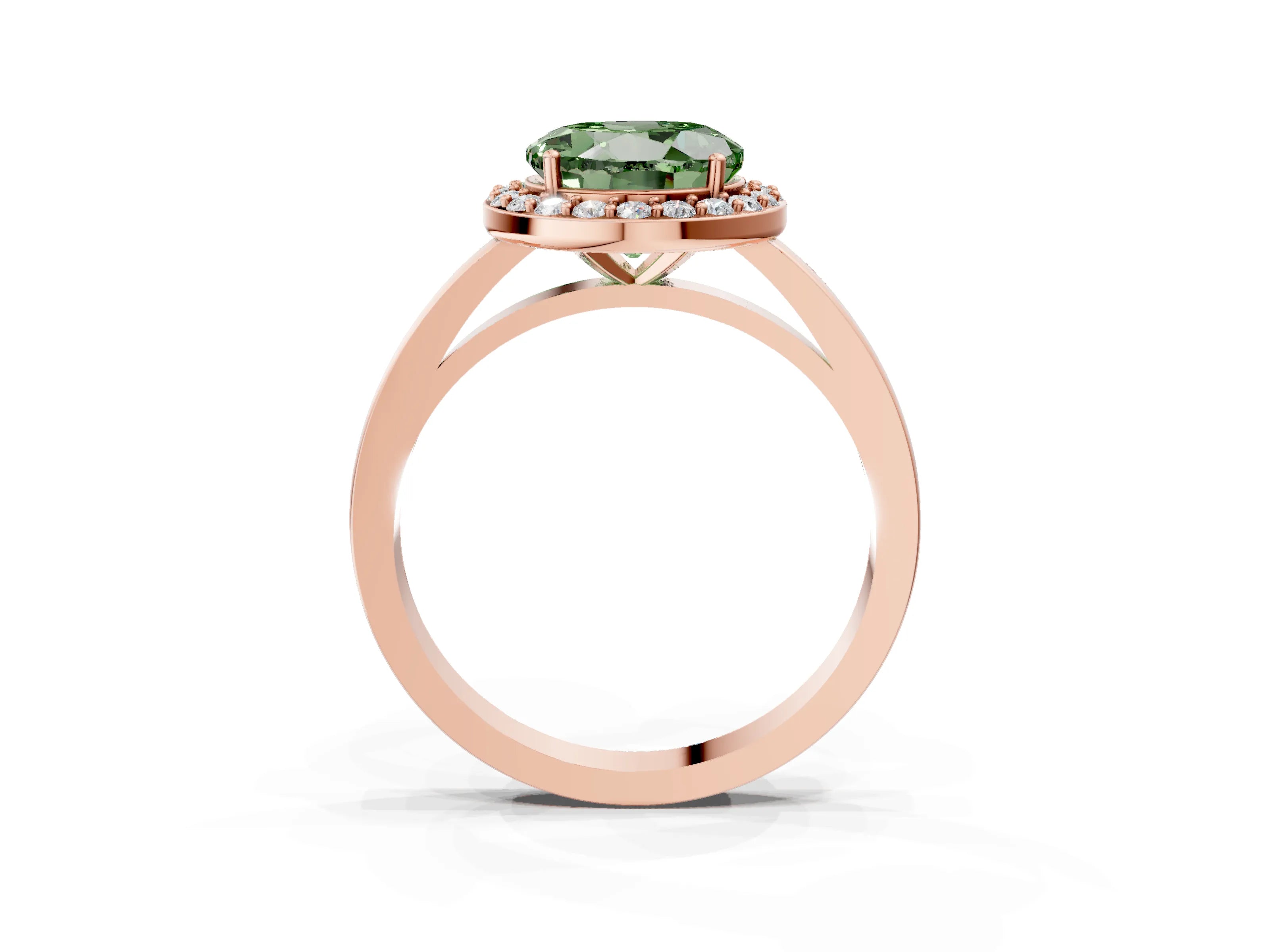 Rose gold Fancy Green Round Cut Halo Diamond Ring with Solitaire Band and Prong Setting_3