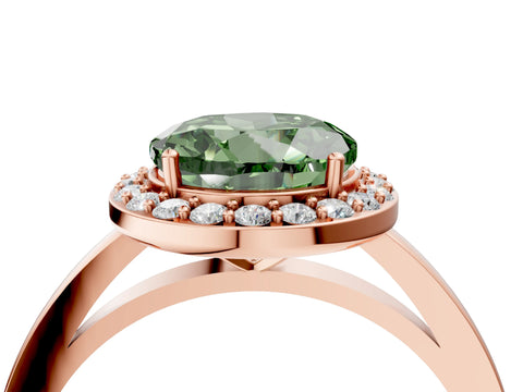Rose gold Fancy Green Round Cut Halo Diamond Ring with Solitaire Band and Prong Setting_4