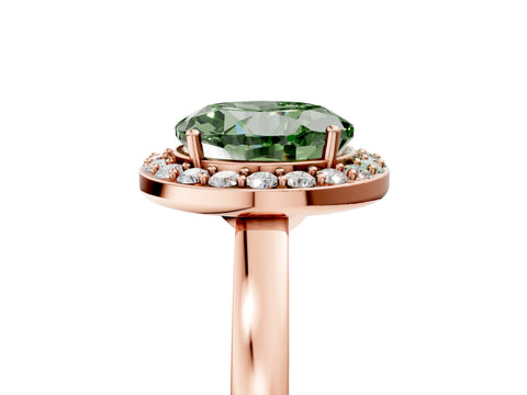 Rose gold Fancy Green Round Cut Halo Diamond Ring with Solitaire Band and Prong Setting_5